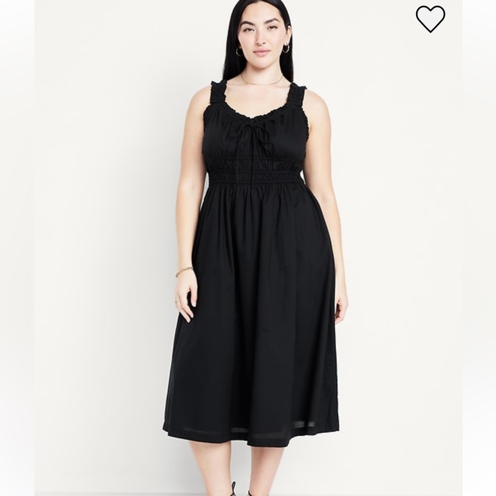 Old Navy Black Ruffle Tie Gathered Midi Dress 100% cotton